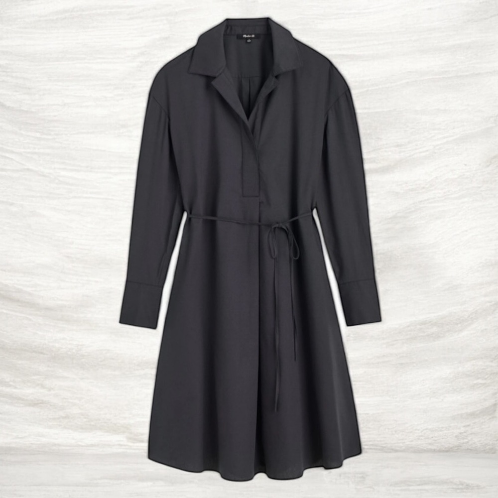 NWT Madewell Belted Mini Shirtdress in Black size medium - Picture 2 of 15